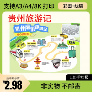 贵州旅行记手账手抄报旅游所见贵州名胜古迹假期导游图美食风景-资源虚拟仓库