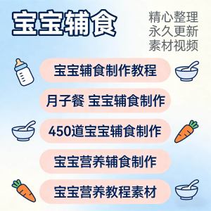 宝宝婴儿辅食制作全套教程配方视频自学方法食谱营养方法教程素材-资源虚拟仓库